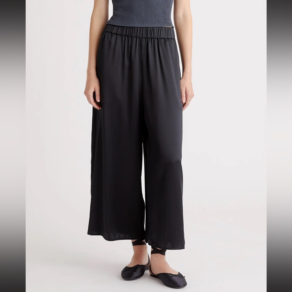 Quince Women 100% Washable Silk Cropped Wide Leg Pant Old Black Pants XL